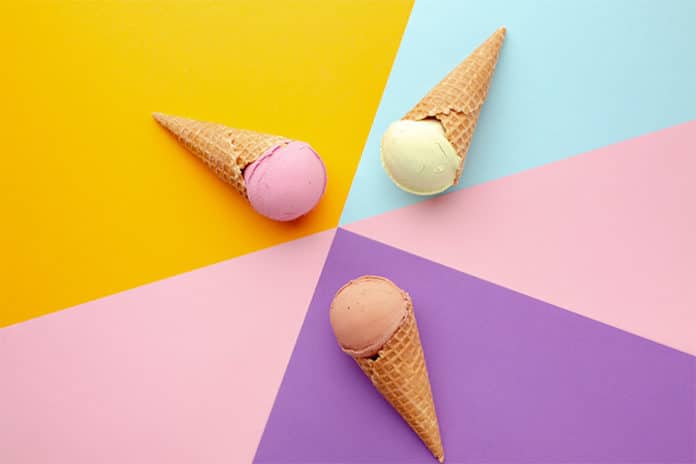 ice cream cones on a multicolor background